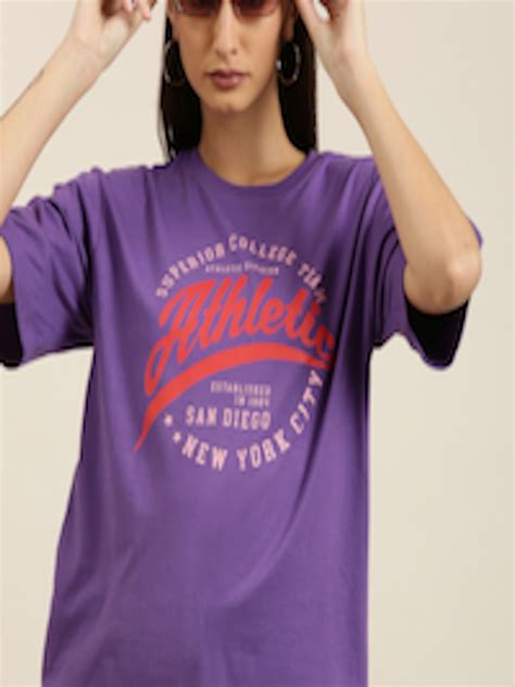 Buy Dillinger Women Purple Typography Printed Pure Cotton Oversized T Shirt Tshirts For Women