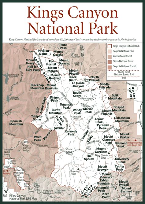 Kings Canyon National Park Map Grant Grove And Cedar Grove Areas