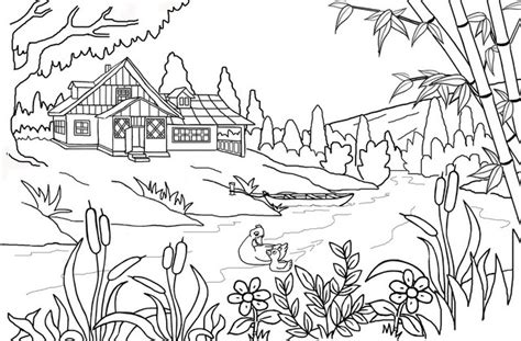 Gambar Pemandangan Indah Yang Belum Diwarnai