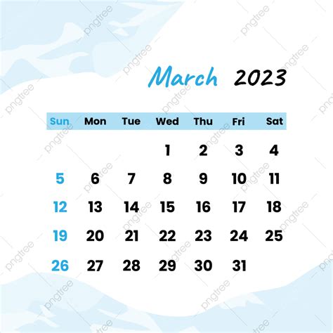 Gambar Kalender Maret 2023 Dengan Coretan Cat Air Biru Maret 2023