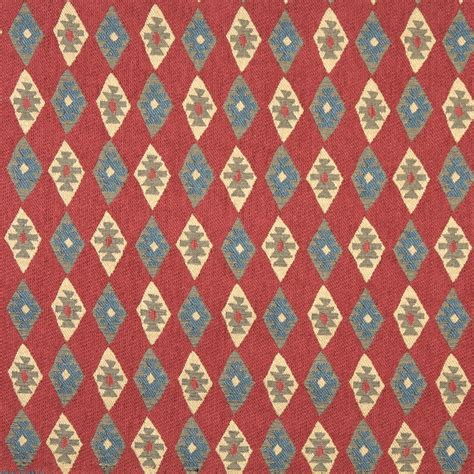 Red Blue And Beige Diamond Southwest Upholstery Fabric By The Yard