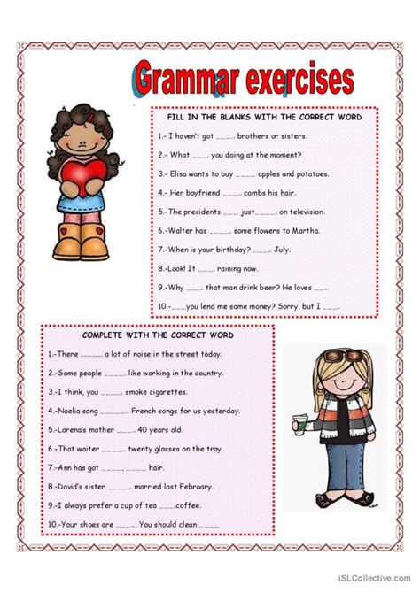 Grammar Exercises English Esl Worksheets Pdf And Doc