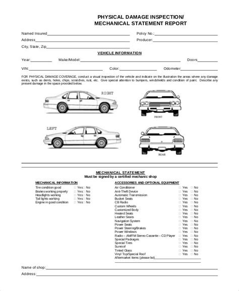 The Vehicle Inspection Form Is Shown In This Document Which Contains
