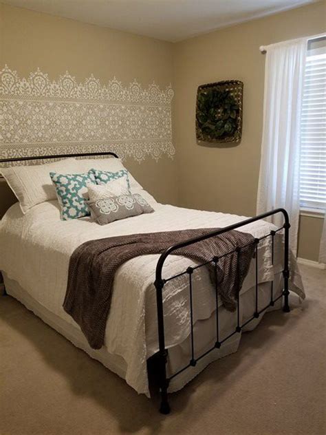 A Lace Stencil Adds A Gorgeous Finishing Touch To A Guest Bedroom
