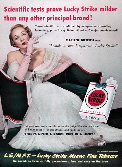 1950 Lucky Strikes Cigarettes Marlene Dietrich Classic Vintage Print Ad