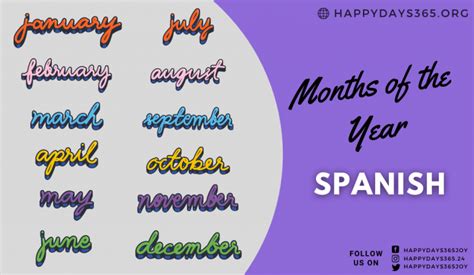 Months Of The Year In Spanish Months In Spanish Happy Days 365