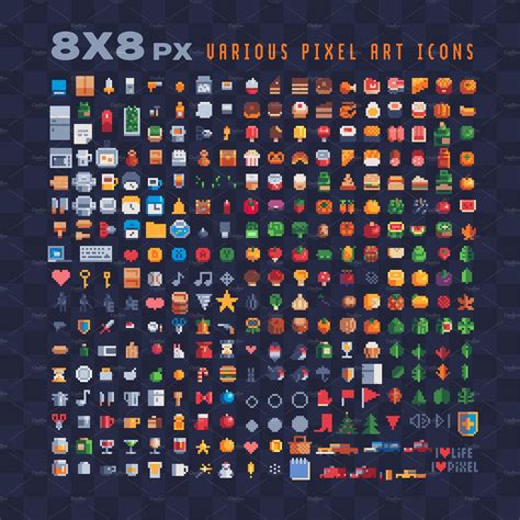 8x8px Various Pixel Art Icons Set Creative Daddy