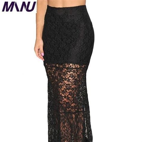 Sexy Womens Black Flower Lace Maxi Cocktail Party Long Skirt Bodycon