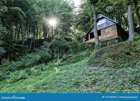 Small Wooden Cottage On The Hillside Stock Photo Image Of