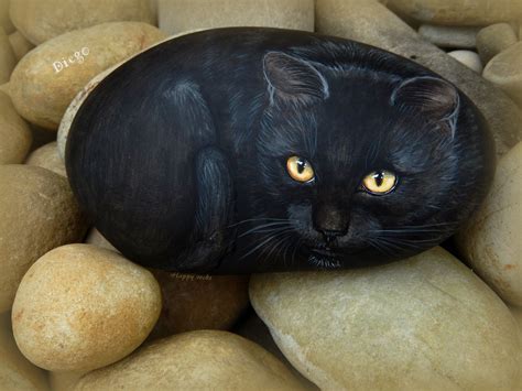 Diego Black Cat Painting Rock Painting Art Painted Rock Animals