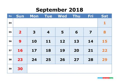 Bring your ideas to life with more customizable templates and new creative options when you subscribe to microsoft 365. September 2018 Calendar with Week Numbers Printable 1 ...