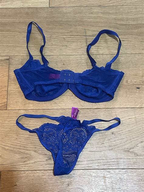 Lagent By Agent Provocateur Electric Blue Lace Lingerie Set 34e Bra And M Thong Ebay