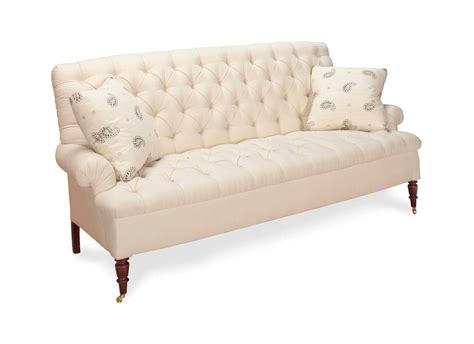 A Cream Twill Upholstered Button Tufted Sofa