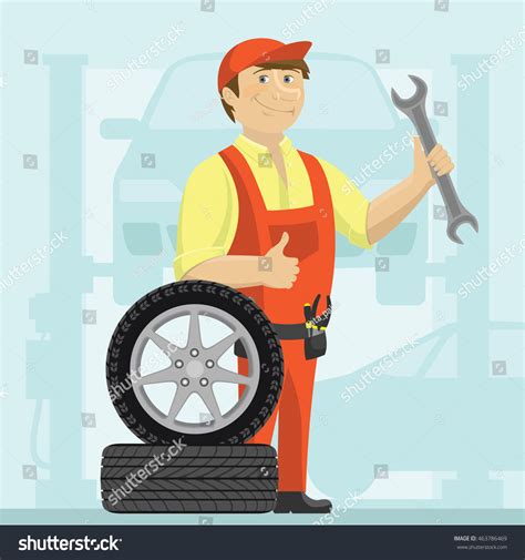 Car Mechanic Garage Vector Illustration เวกเตอร์สต็อก ปลอดค่า