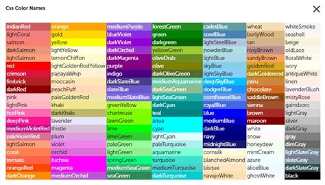 Css Color Table Css Color Names Css Colours Color Names