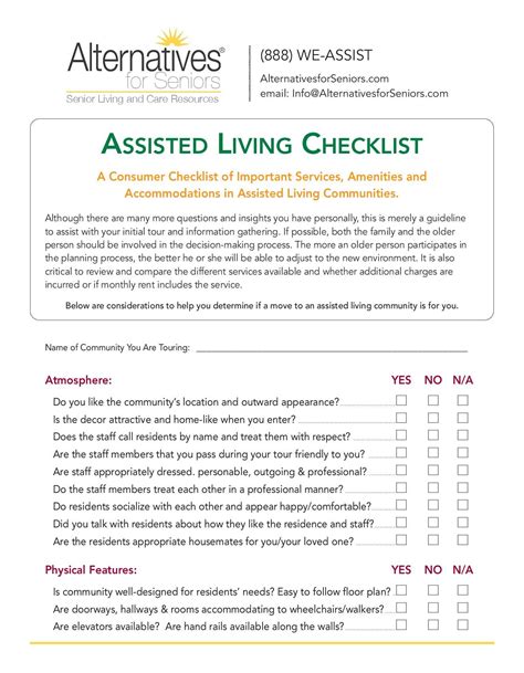 Assisted Living Checklist Alternatives For Seniors Senior Living