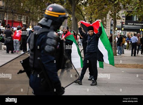 Paris France 12th Oct 2023 A Man With A Palestine Flag Seen Passing