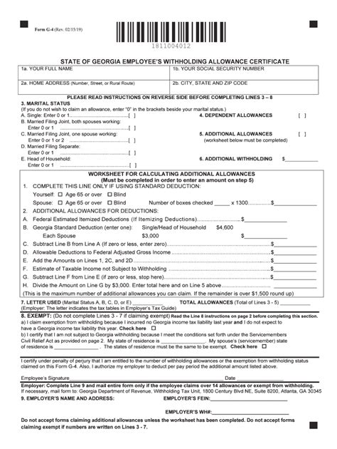 Georgia State Withholding Form 2019 Fill Out And Sign Printable Pdf