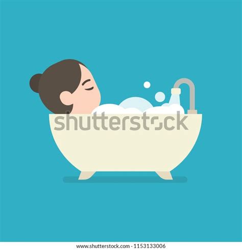 Girl Taking A Bath In A Bathtub Cute Character Vector Illustration