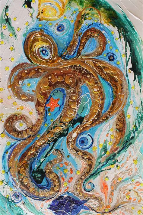 The Golden Octopus Handmade Acrylic Painting Elena Kotliarker Art