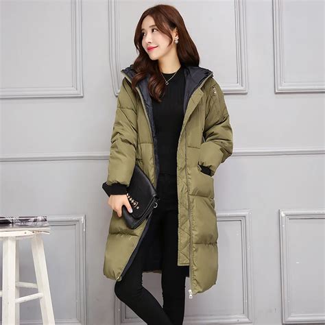 Padded Parka Women With Hood Lady Knee Length Parkas Zip Front Hoodied