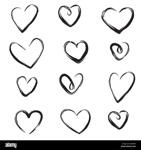 Set Of Hand Drawn Hearts On A White Background Doodle Style Vector