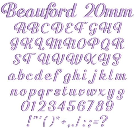 Esa Embroidery Font Beauford 20mm Embroidery Fonts Hand Lettering