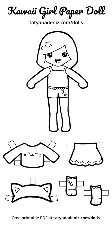 Free Printable Kawaii Paper Dolls Colouring Pages
