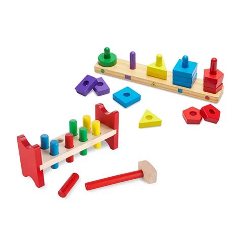Melissa And Doug Pound A Peg And Stack And Sort Board Classic Wooden Toy Bundle