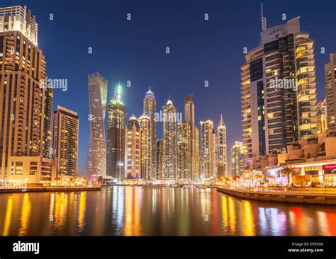 Dubai Marina Skyline At Night Dubai City United Arab Emirates Uae