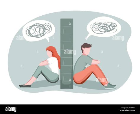 Divorce Breakup Separation Concept Depressed Man And Woman Divided By Stone Wall Married