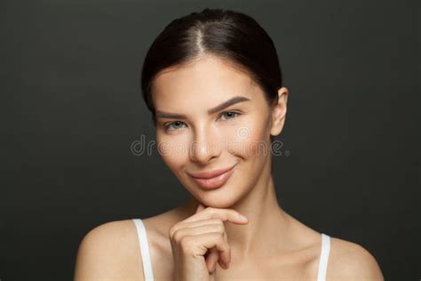 Perfect Brunette Woman Wellness Model With Clean Fresh Skin Facial