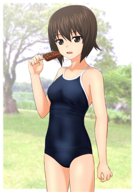 Safebooru 1girl Absurdres Black Hair Blue Swimsuit Brown Eyes