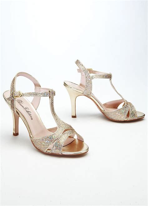 Davids Bridal Wedding And Bridesmaid Shoes Sparkle Mesh T Strap Sandal Ebay