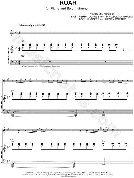 Katy Perry Roar Piano Accompaniment Sheet Music In Bb Major