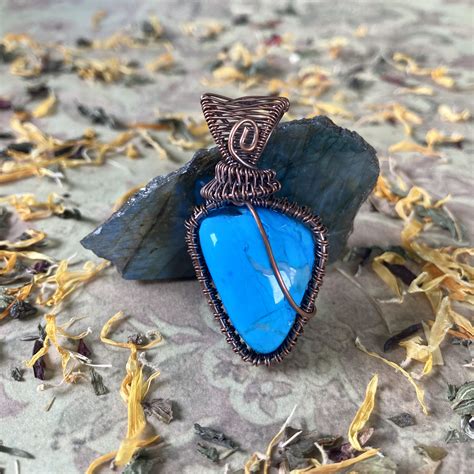 Handmade Oxidized Copper Wire Wrapped Howlite Blue Dyed Etsy