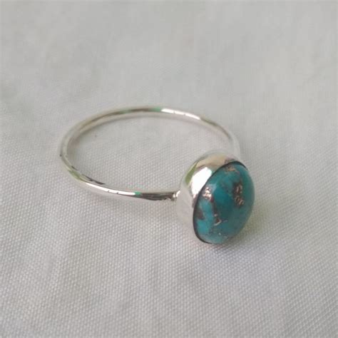 Blue Copper Turquoise Ring 925 Silver Ring Turquoise Silver Etsy