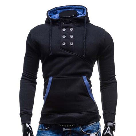 Slimming Hooded Stylish Double Breasted Pocket Hemming Long Sleeve