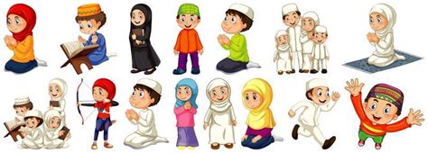 Muslim Kids Praying Vector Art Icons And Graphics For Free Download
