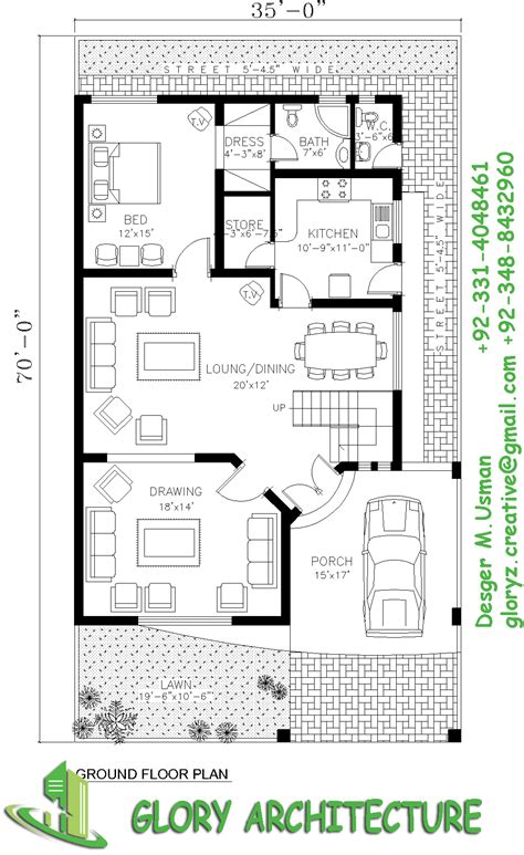 35×70 House Plan 7 Marla House Plan 8 Marla House Plan Glory