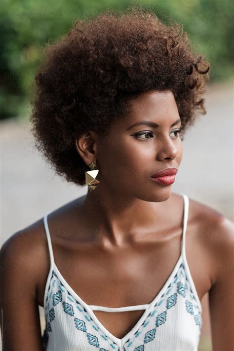 portrait of elegant african woman with afro hairstyle by stocksy contributor brkati krokodil