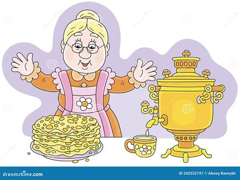Happy Granny And Hot Tasty Pancakes Stock Vector Illustration Of