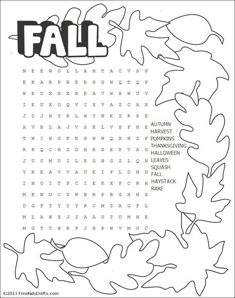 Printable Fall Word Search Puzzle Fall Words Sunday School Crafts