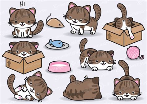 Premium Vector Clipart Kawaii Cats Cute Cats Clipart Set Etsy Kawaii