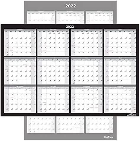 Walldeca Large Annual 2022 Erasable Laminated Wall Calendar Jan 2022
