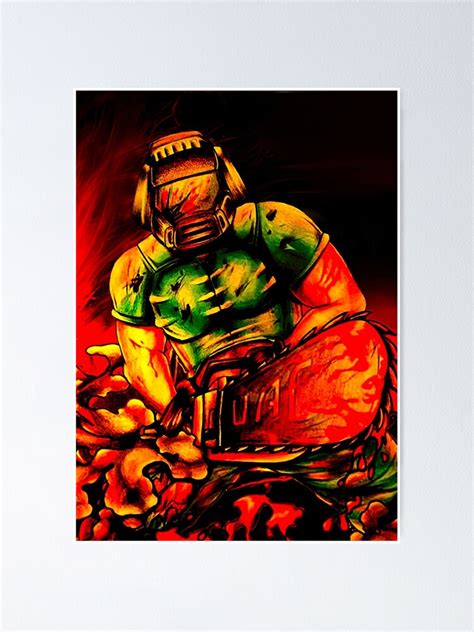 Doom Guy Chainsaw Artwork Poster Gamer Poster By Artanddesigni