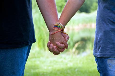 Teen Age Couple Holding Hands Summer Love Stock Photo Image Of