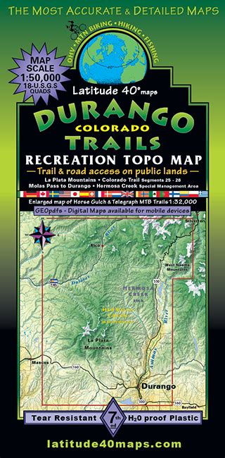 Durango Trails Colorado Recreation Topo Map Latitude 40° Maps