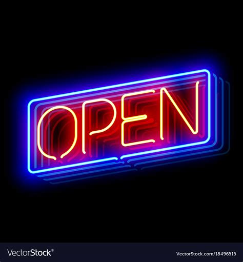 Open Neon Sign With Reflection Royalty Free Vector Image