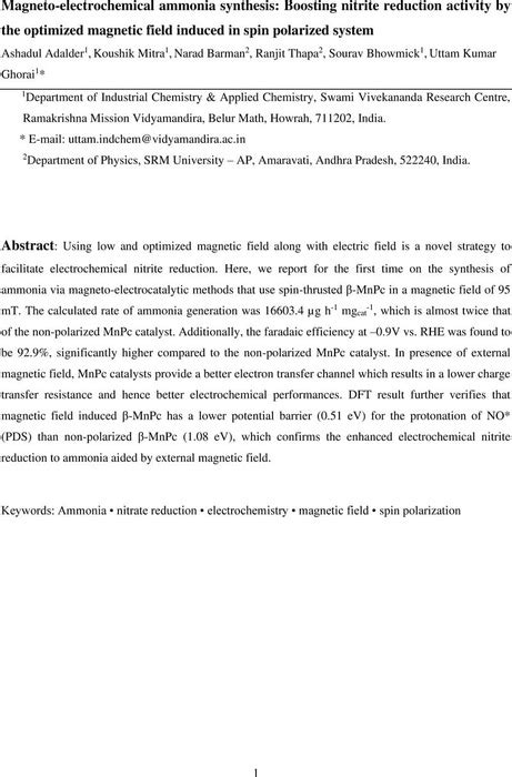 Magneto Electrochemical Ammonia Synthesis Boosting Nitrite Reduction